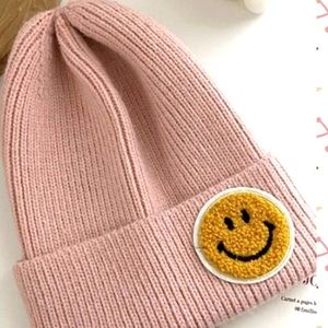 NWT Happy Face Beanie in Light Pink, One Size